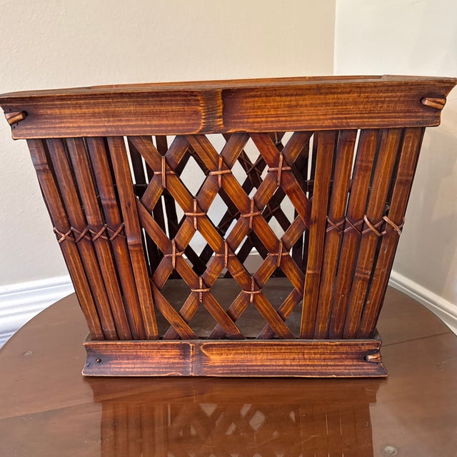 1970s Vintage 1970s Bamboo & Rattan Magazine Rack For Sale - Image 5 of 9