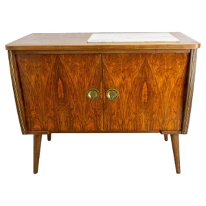 20th Mid-Century Bar Cocktail Cabinet in Walnut & Marble, France