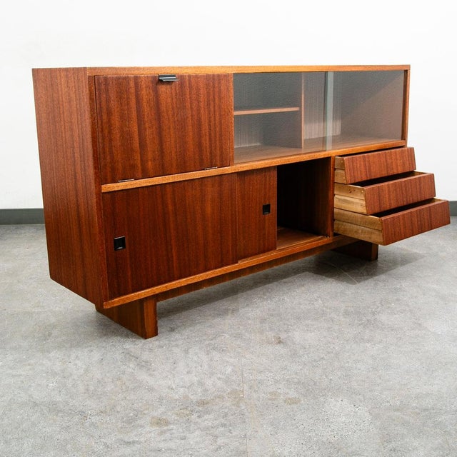 Mid Century Danish Modern Credenza Sideboard Oak Teak Drawers Madsen Bar Glass For Sale In Sacramento - Image 6 of 12