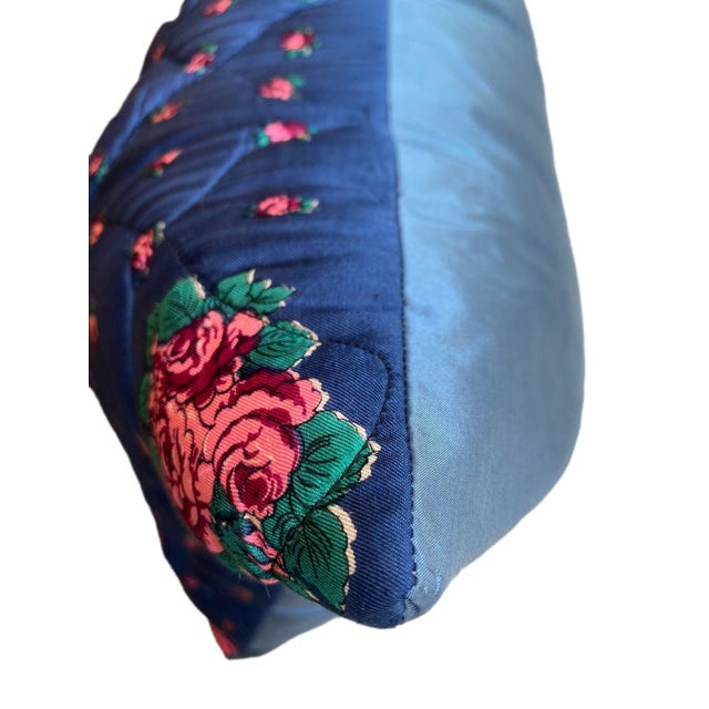 A beautiful vintage scarf with a navy background and floral pink rosettes turned into a custom throw pillow. Dimensions:...