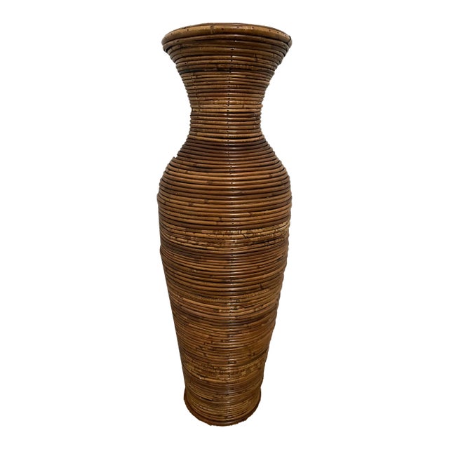 Vintage Crespi Style Large Pencil Reed Floor Vase For Sale
