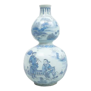 Antique 18th Century Delft Blue & White Faience Gourd Vase in the Chinese Kangxi Taste Circa 1740