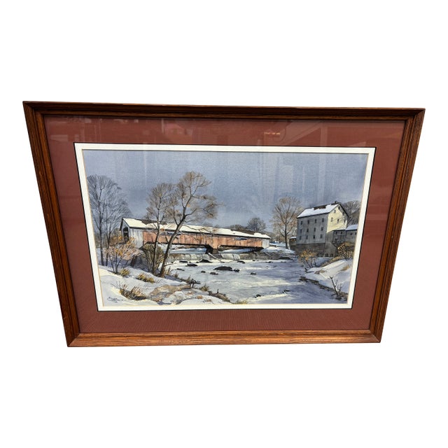 Original Omer Seamon Watercolor "Bridgeton Bridge" 1994 For Sale