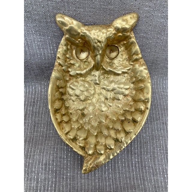 Vintage Polished Solid Brass Owl Dish For Sale - Image 4 of 12