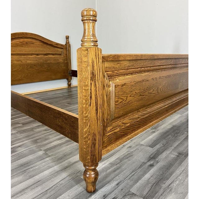 Vintage French Louis XVI Style Oak Double Bed Frame with Carved Headboard For Sale - Image 10 of 13