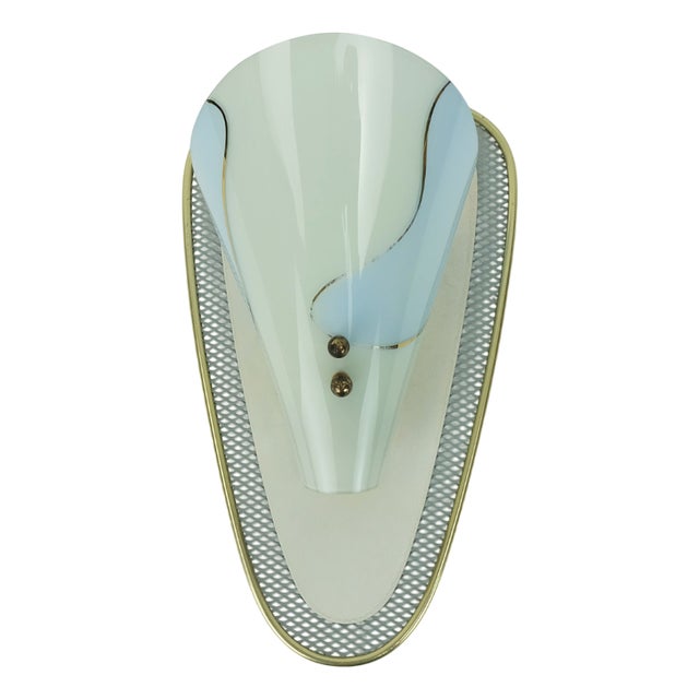 Scone in Metal Mesh and Brass with Glass Shade, 1950s For Sale