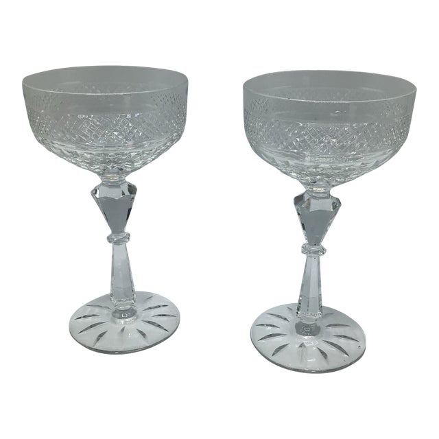 1950s Cut Crystal Rock Sharpe Champagne Coupes - A Pair For Sale