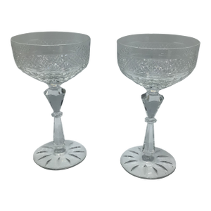 1950s Cut Crystal Rock Sharpe Champagne Coupes - A Pair