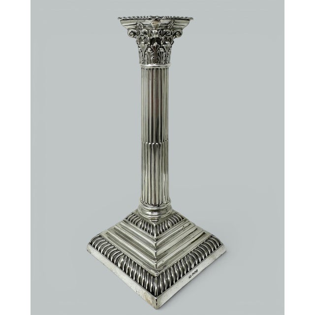 Antique Vintage English Sterling Silver Candlestick Candelabra Corinthian Column For Sale - Image 4 of 8