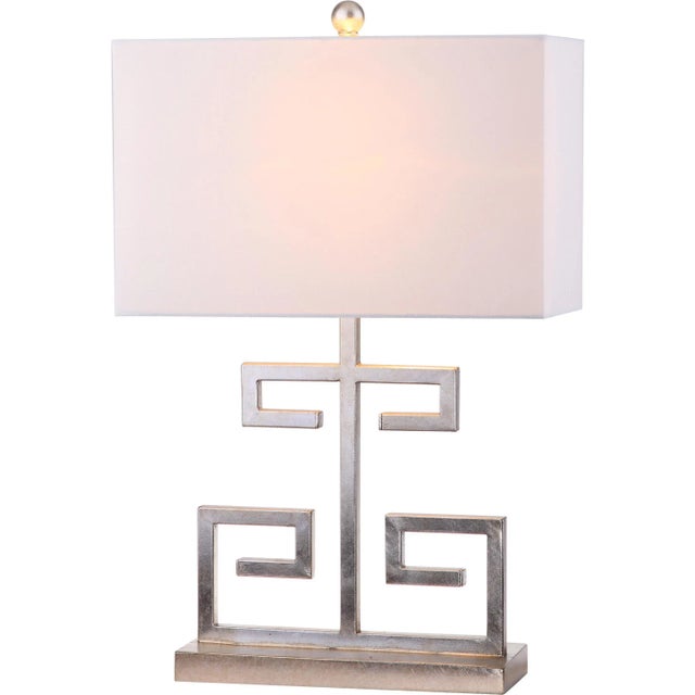 Modern Greek Key 25-Inch H Table Lamp Antique Silver - a Pair For Sale - Image 3 of 9