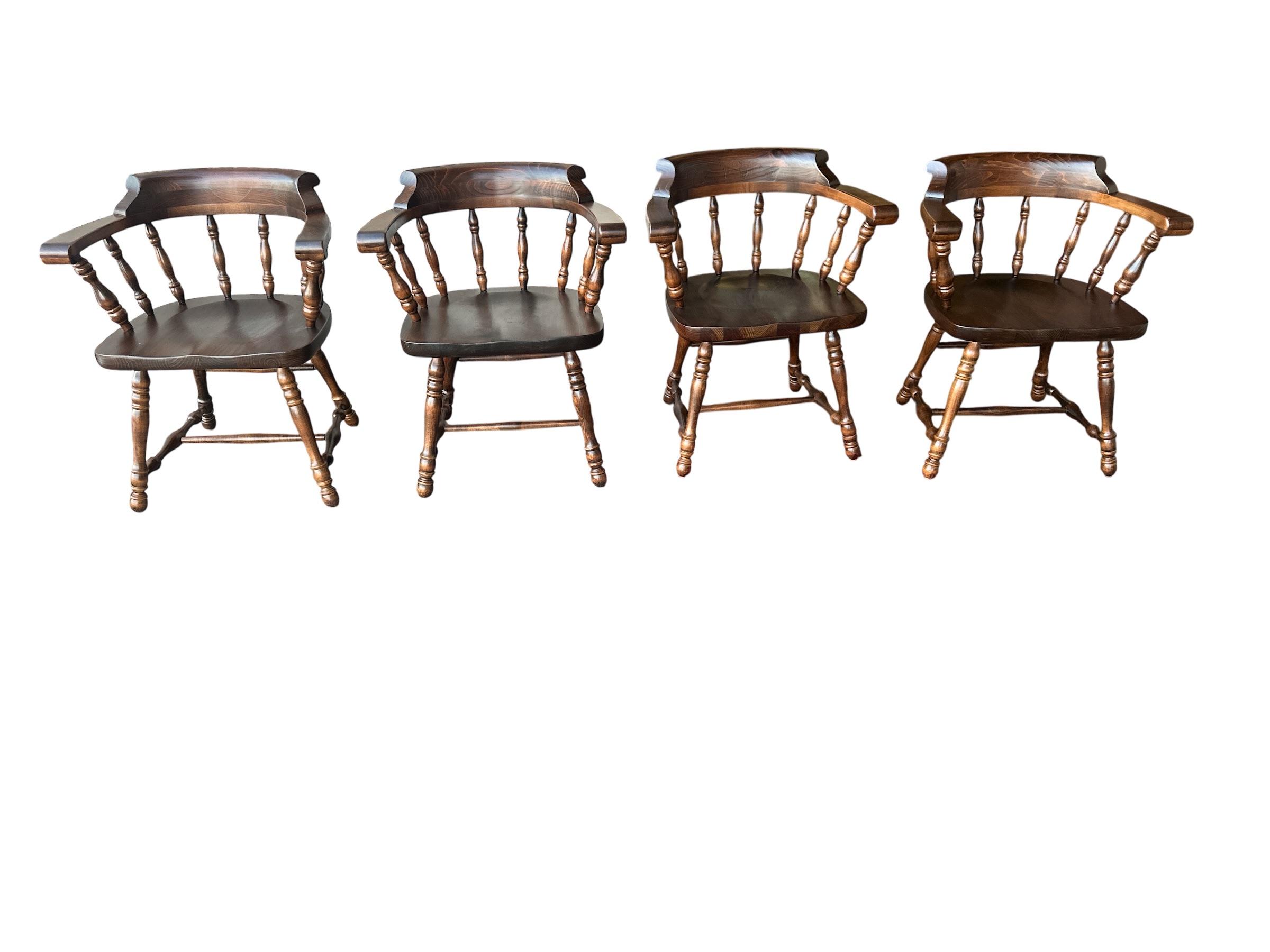 Ethan Allen Dark Antiqued Pine 'Old Tavern' Dining Chairs - Set of