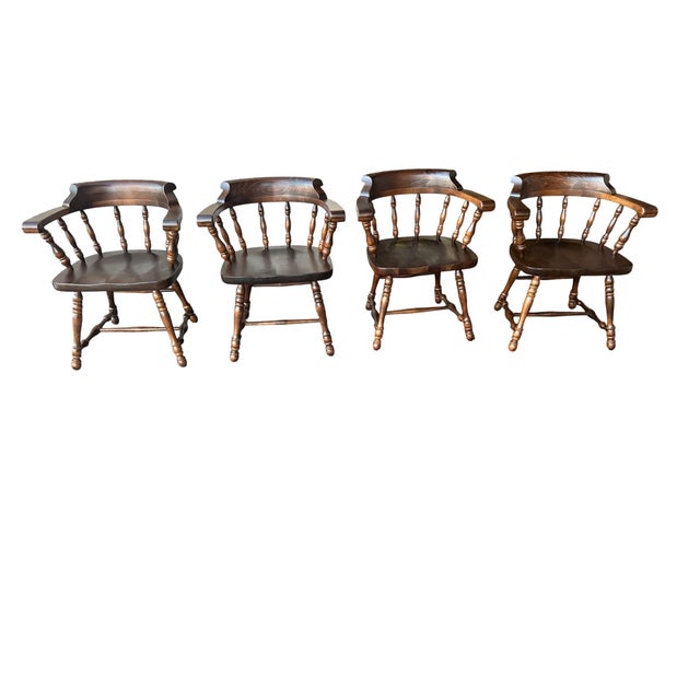 Ethan Allen Dark Antiqued Pine ‘Old Tavern’ Dining Chairs - Set of 4 - Vintage 1980s For Sale In Saint Louis - Image 6 of 8