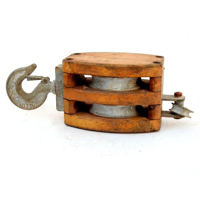 Nautical 1980s Wood Double Block Pulley For Sale - Image 3 of 7