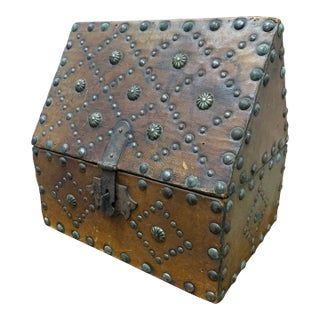 Mid 20th Century Vintage Cathedral Top Spanish Chest With Brass Fittings For Sale