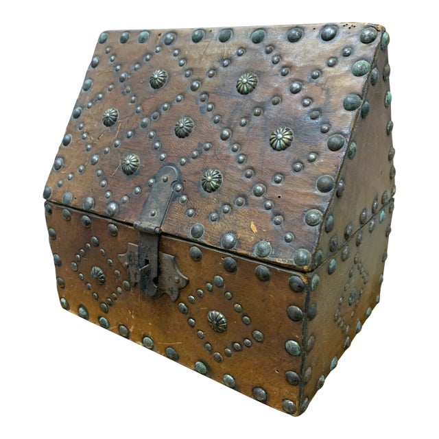 Mid 20th Century Vintage Cathedral Top Spanish Chest With Brass Fittings For Sale