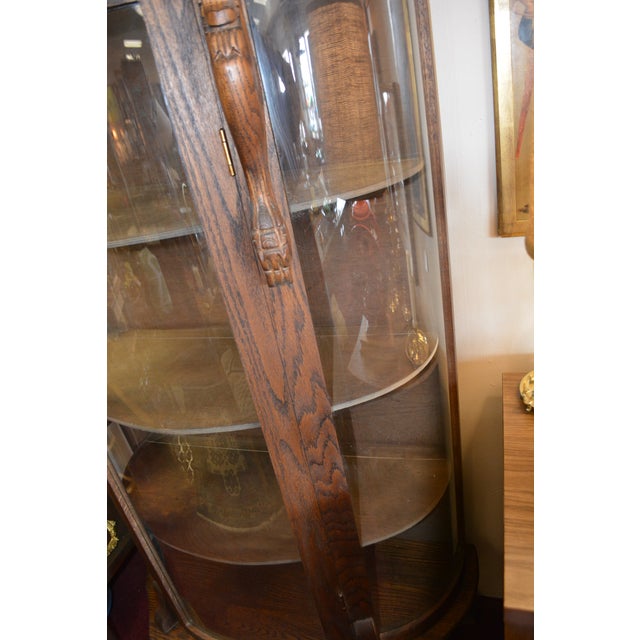 Antique Empire Oak Curved Bowfront Glass Curio Display Cabinet Paw Feet & Carved Lions For Sale - Image 10 of 18