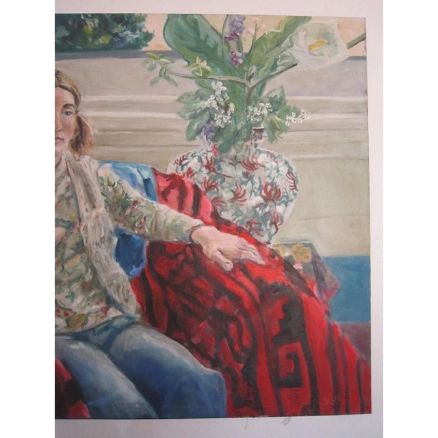 Brick Red Oversized 70's Era Painting Young Girl, Signed For Sale - Image 8 of 10