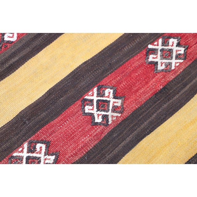 1980s Primitive Anatolian Hand Knotted Striped Turkish Kilim Rug For Sale In Sacramento - Image 6 of 11