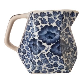 Vintage 1980s Chinoiserie Blue & White Ceramic Beverage Pitcher For Sale