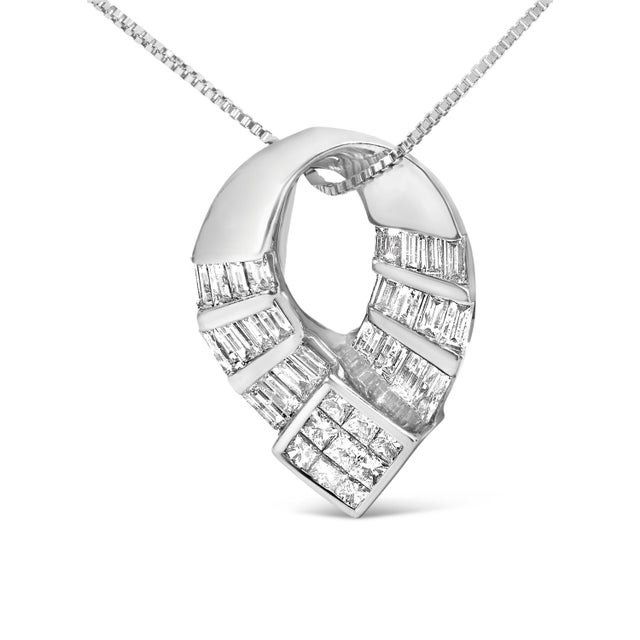 Imbued with timeless elegance, this 14k white gold pendant necklace is a symphony of precision and sparkle, where 1 5/8...