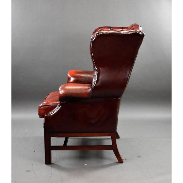 Red Ox Blood Red Leather Wing Back Armchair, 1980s For Sale - Image 8 of 9