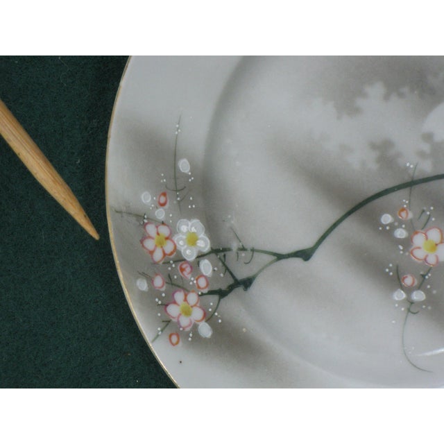 Late 19th Century Dessert Plate Satsuma Antique Japanese Bird Moon &Tree Hand Painted For Sale - Image 5 of 7