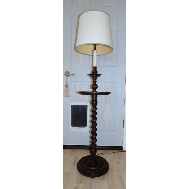 Vintage Solid Mahogany Barley Twist Floor Lamp Table For Sale - Image 15 of 16