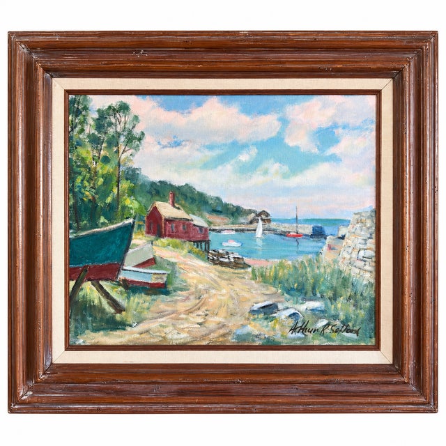 1960s Arthur R. Safford Original Oil Painting of New England Coastal Harbor, Gloucester, Massachusetts For Sale - Image 18 of 18