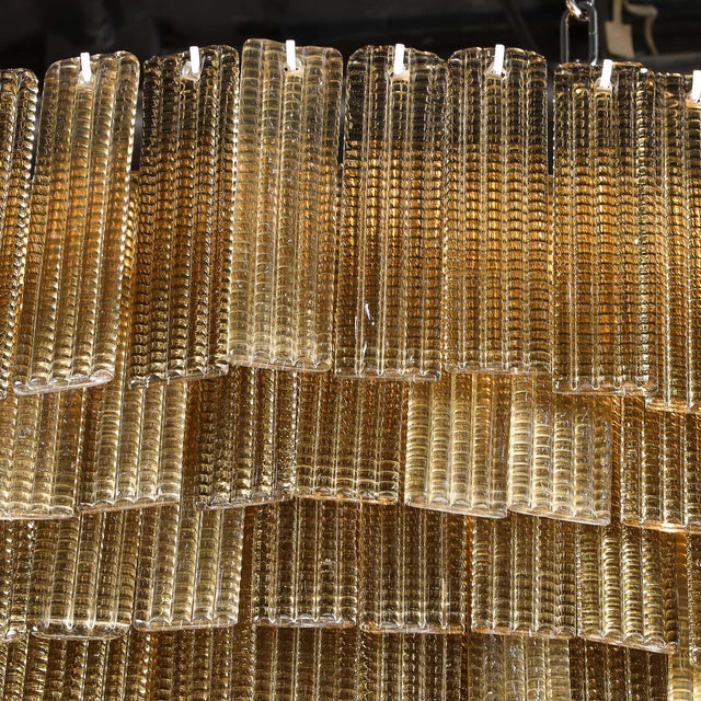 Modernist Hand-Blown Murano Glass 6-Tier Oblong Reeded Paneled Glass Chandelier For Sale - Image 18 of 18
