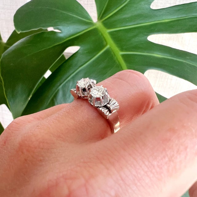 Vintage You and Me Ring in Gold, Platinum and Diamonds, Size 5.75 For Sale - Image 9 of 9