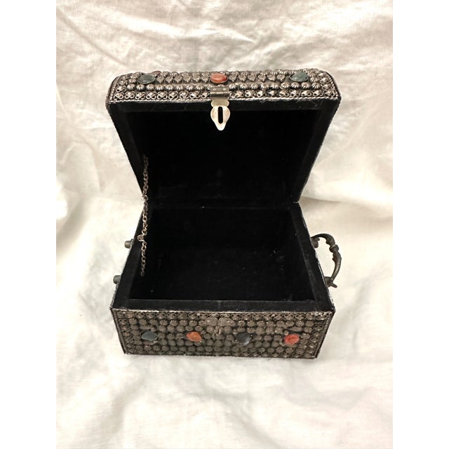 Vintage Moroccan Semi-Presious Gemstone & Silver Inlaid