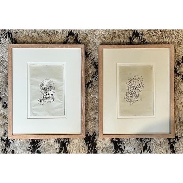 Pair of Framed Pen and Ink Drawing For Sale - Image 4 of 11