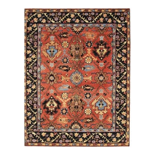 12x18 Red Hand-Knotted Wool Linked Rosettes Geometric Modern Carpet Rug For Sale