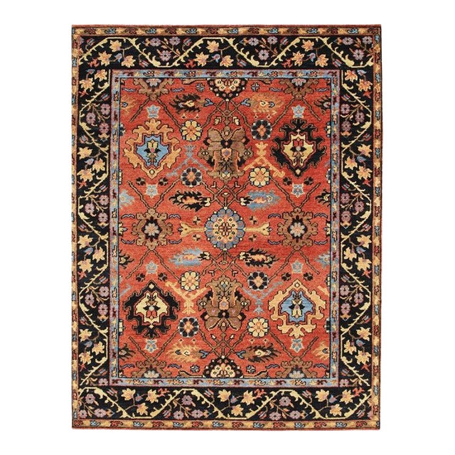 12x18 Red Hand-Knotted Wool Linked Rosettes Geometric Modern Carpet Rug For Sale