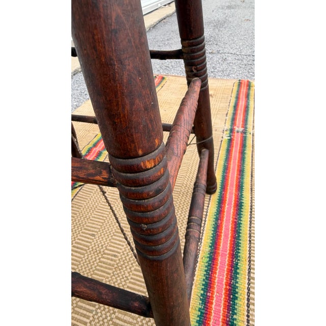 Wood A Neat Antique Oak Workbench Barstool, With Wire Repairs, Circa 1890’s For Sale - Image 7 of 12