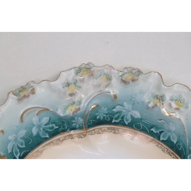 Rs Prussia Style Large Porcelain Floral Pink Roses Blue Bowl For Sale - Image 4 of 10