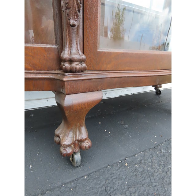 Late 1800s Large Tall Tiger Oak Leaded Stain Glass Curio Cabinet Cupboard 6573 For Sale - Image 16 of 18