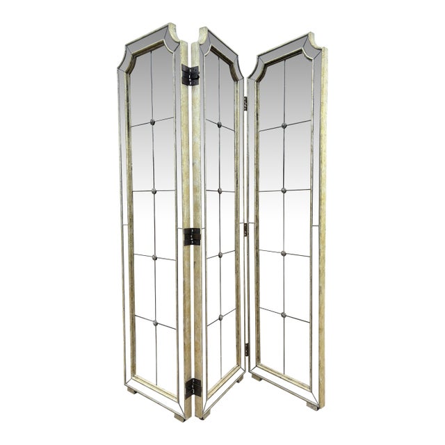 Vintage Regency Inspired Antique Mirrored Folding Screen For Sale