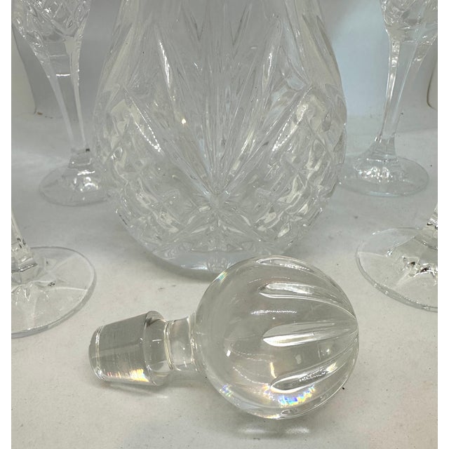 Vintage Cut Crystal Decanter With 4 Glasses For Sale - Image 4 of 5