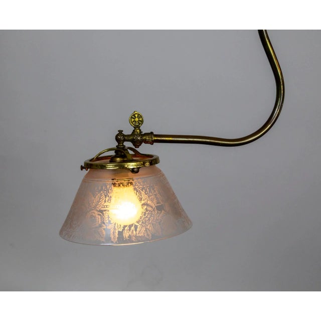 Late 19th Century Victorian J-Style Ceiling Light Fixture With Etched Glass Shade For Sale - Image 11 of 12