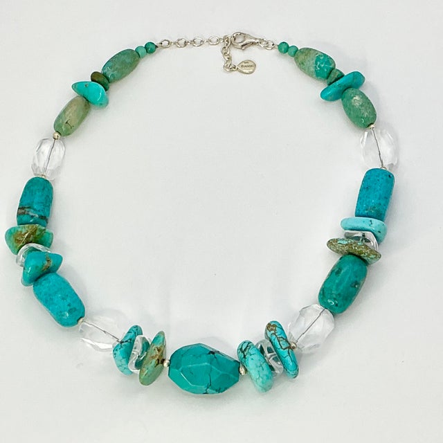 Rustic 1990s Vintage Southwestern Navajo Barse Sterling, Faux Turquoise Nugget & Lucite Beaded Necklace - 16” For Sale - Image 3 of 13