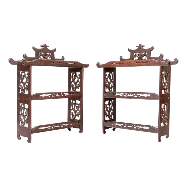 Vintage Century Mahogany Three-Tier Pagoda Wall Shelf—A Pair For Sale