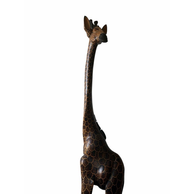Late 20th Century Large Hand-Carved Wooden Giraffe Sculpture, 85” Tall For Sale - Image 11 of 12