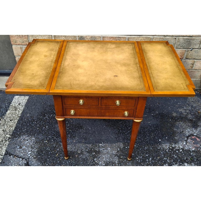 Weiman Neoclassical Style Mahogany and Tooled Leather Top Dropleaf Side Table For Sale - Image 11 of 14
