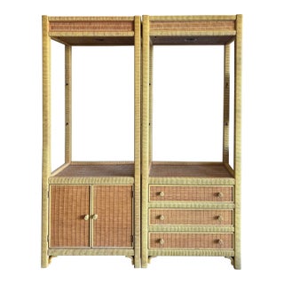 Vintage Henry Link for Lexington Rattan and Wicker Etageres - A Pair For Sale