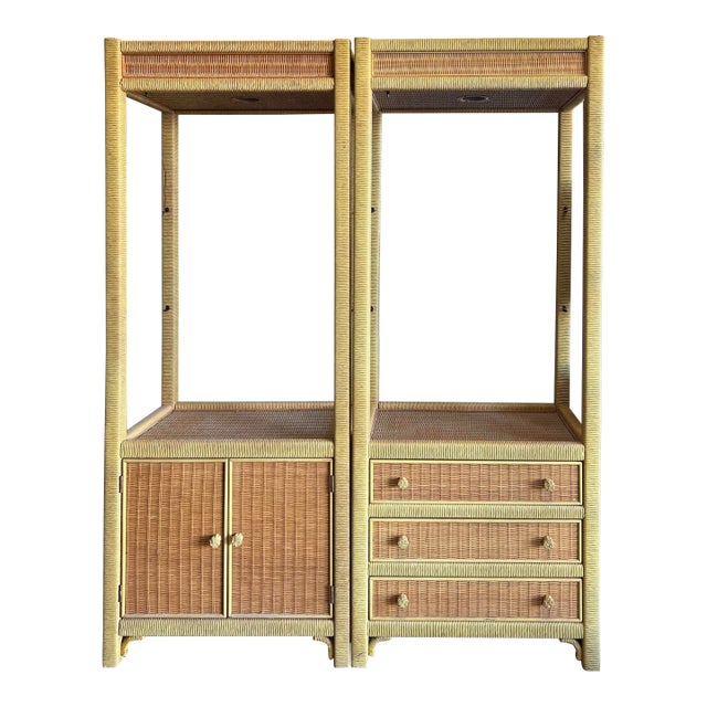 Vintage Henry Link for Lexington Rattan and Wicker Etageres - A Pair For Sale