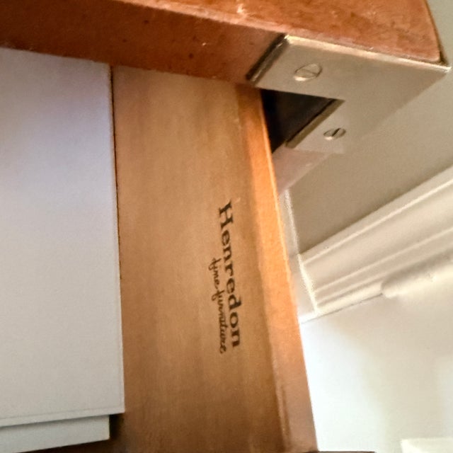 Wood Mid-Century Henredon 2 Drawer Campaign Nightstand/Sidetable —Two Available For Sale - Image 7 of 14