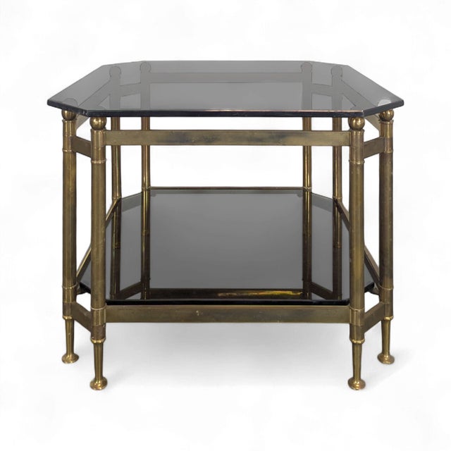 Brass and Smoked Glass Coffee Table, 1980s For Sale - Image 5 of 5
