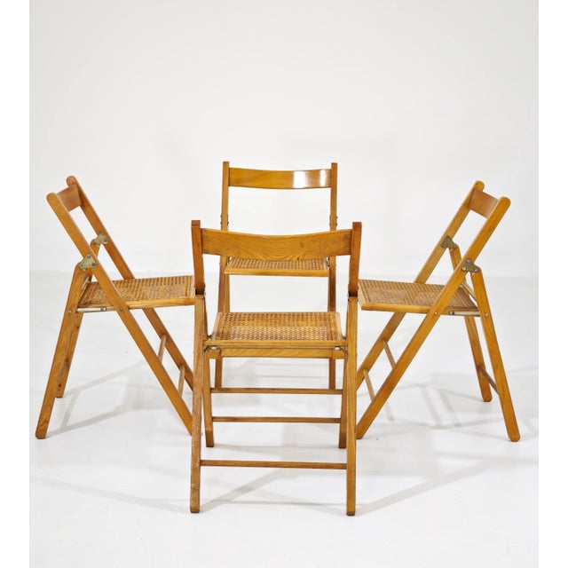 Vintage Vienna Straw and Wood Folding Chairs, Italy, 1970s, Set of 4 For Sale - Image 12 of 18