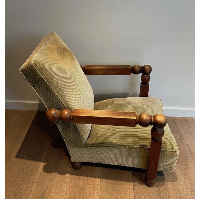 Circa 1950s Wood & Velvet Brutalist Armchair For Sale - Image 4 of 12